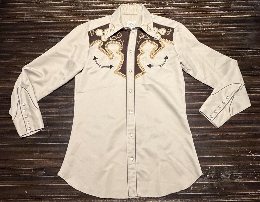 Vintage H Bar C Embroidered Western Cowboy Shirt Pearl Snap Rarity Detailed